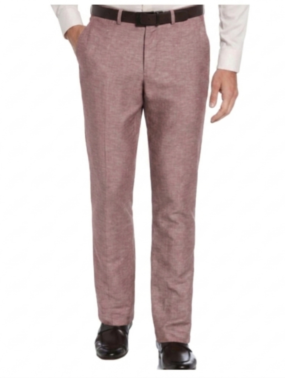 Perry Ellis Slim-Fit Linen Blend Textured Pant dark mauve size 32x32